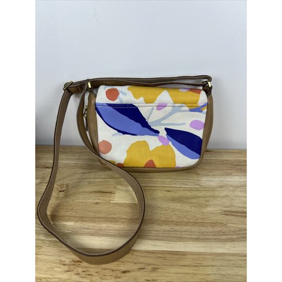 Fossil Preston Floral Print Canvas Crossbody Bag Cotton Canvas Expanding Gusset - Picture 2 of 9